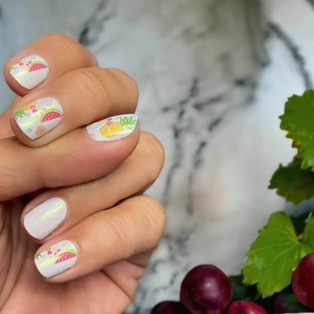 Color Street - Tutti Frutti, white / pink / green nail set